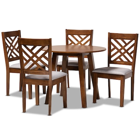 Baxton Studio Lilly Grey Upholstered and Walnut Wood 5-Piece Dining Set 169-9881-10895